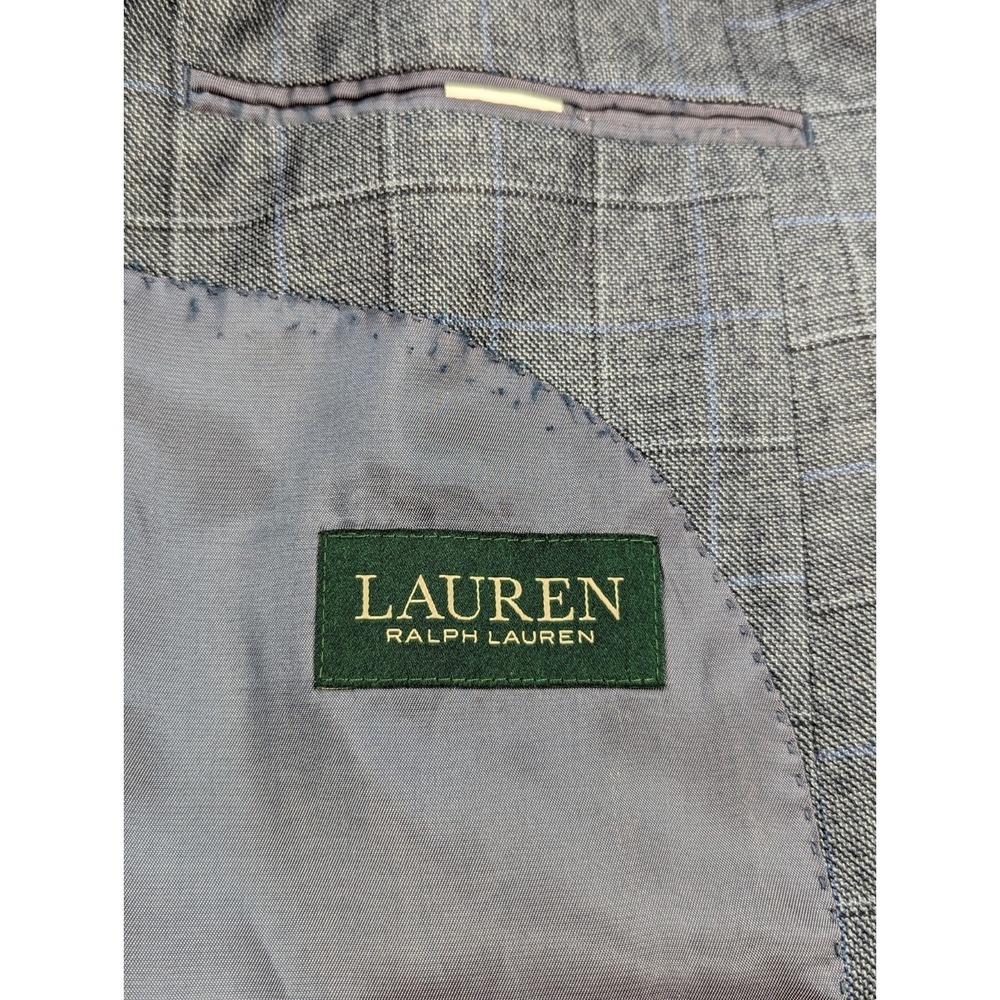 Ralph Lauren Blazer Sport Suit Jacket Coat Silk‎ Wool 44L Blue Gray Plaid Check - Picture 8 of 14